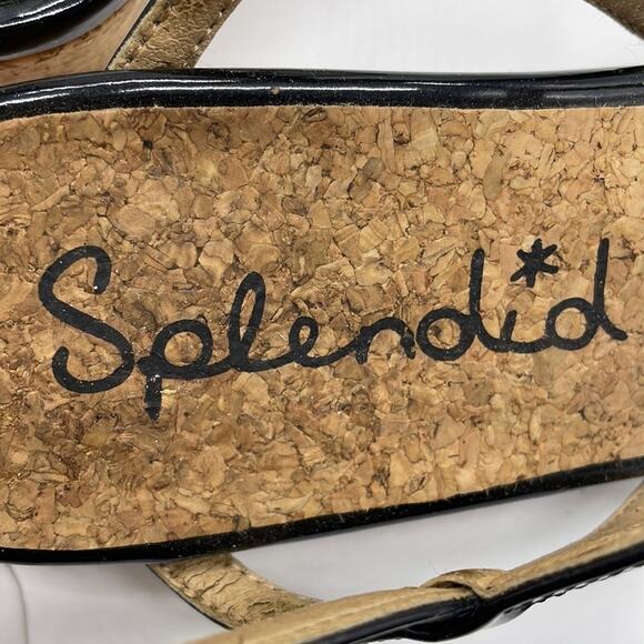 Splendid Black Patent Leather Strappy Cork Wedge Sandals Size 10 - Picture 8 of 10